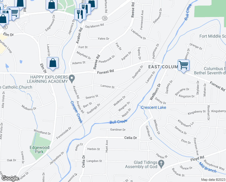 map of restaurants, bars, coffee shops, grocery stores, and more near 4375 Snelling Drive in Columbus