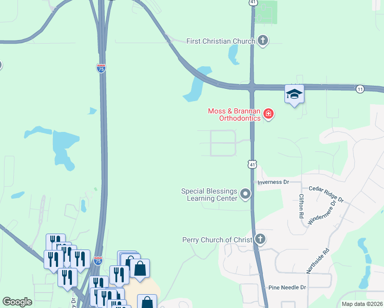map of restaurants, bars, coffee shops, grocery stores, and more near 305 Longbridge Way in Perry