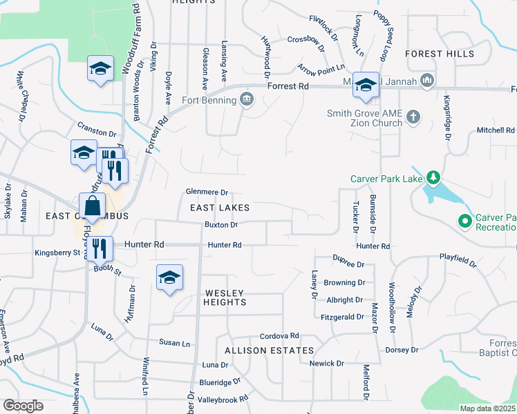 map of restaurants, bars, coffee shops, grocery stores, and more near 6030 Creekside Drive in Columbus