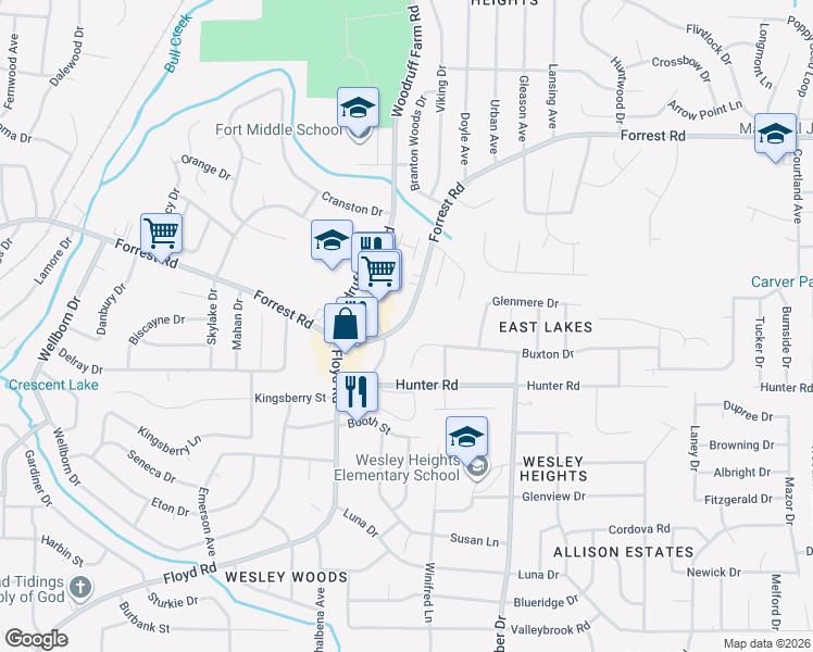 map of restaurants, bars, coffee shops, grocery stores, and more near 5639-5647 Forrest Rd in Columbus