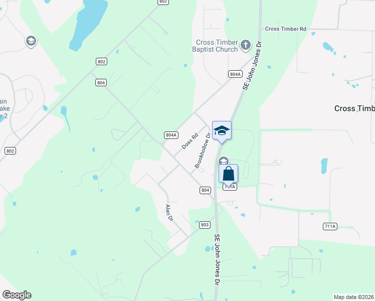 map of restaurants, bars, coffee shops, grocery stores, and more near 2820 Doss Road in Burleson