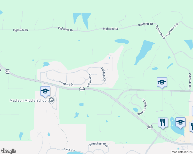 map of restaurants, bars, coffee shops, grocery stores, and more near 106 Willington Way in Madison