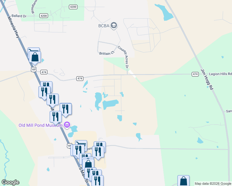 map of restaurants, bars, coffee shops, grocery stores, and more near C Roy Street in Tyler