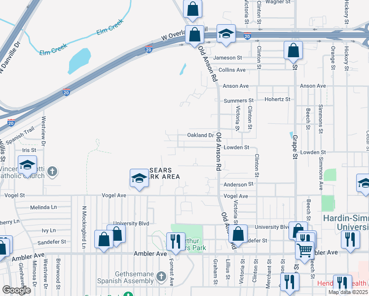 map of restaurants, bars, coffee shops, grocery stores, and more near 2229 Lowden Street in Abilene