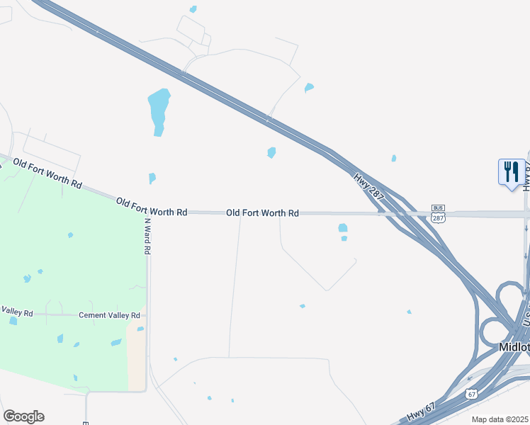 map of restaurants, bars, coffee shops, grocery stores, and more near 2724 Old Fort Worth Road in Midlothian