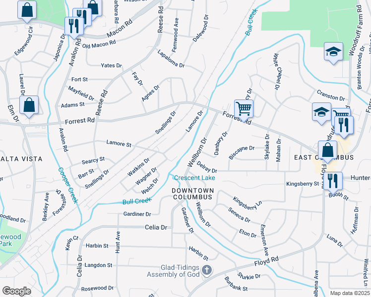 map of restaurants, bars, coffee shops, grocery stores, and more near 2140 Lamore Drive in Columbus