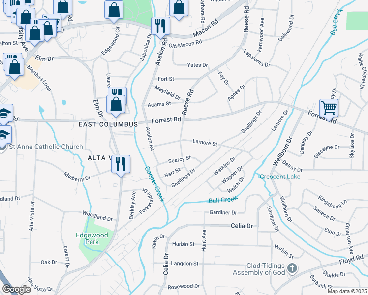 map of restaurants, bars, coffee shops, grocery stores, and more near 906 Lamore Street in Columbus