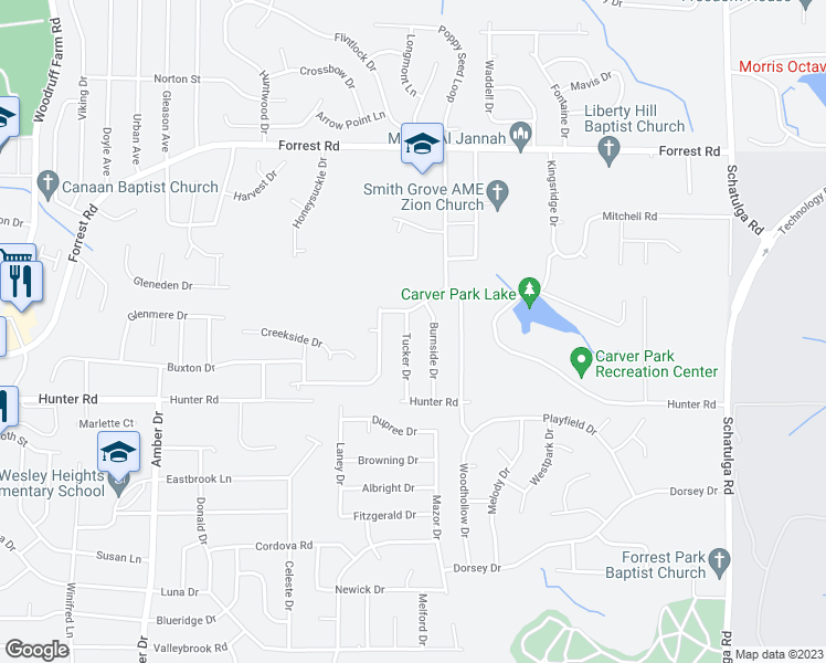 map of restaurants, bars, coffee shops, grocery stores, and more near 2320 Tucker Drive in Columbus