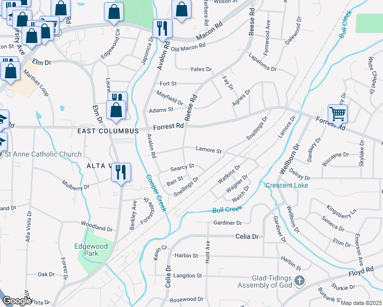 map of restaurants, bars, coffee shops, grocery stores, and more near 906 Lamore Street in Columbus
