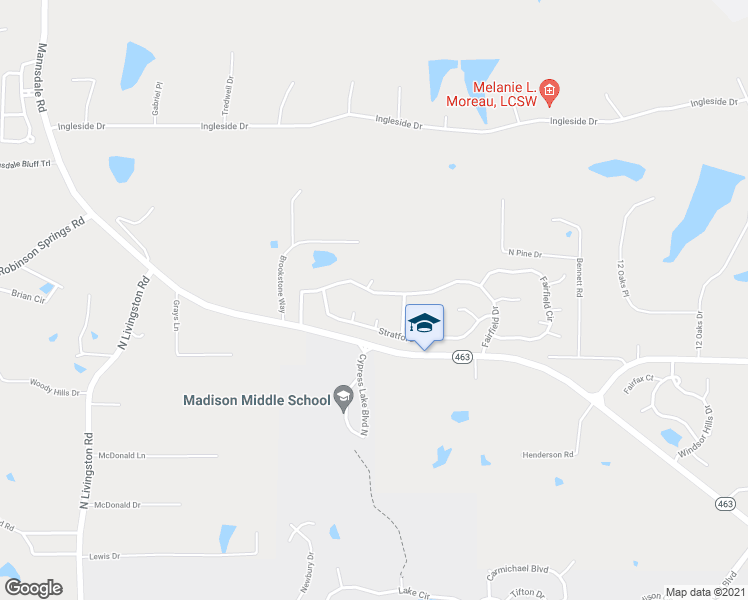 map of restaurants, bars, coffee shops, grocery stores, and more near 449 Fairfield Drive in Madison