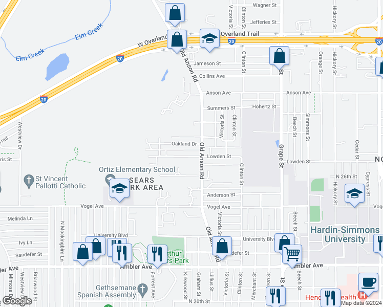 map of restaurants, bars, coffee shops, grocery stores, and more near 2118 Lowden Street in Abilene