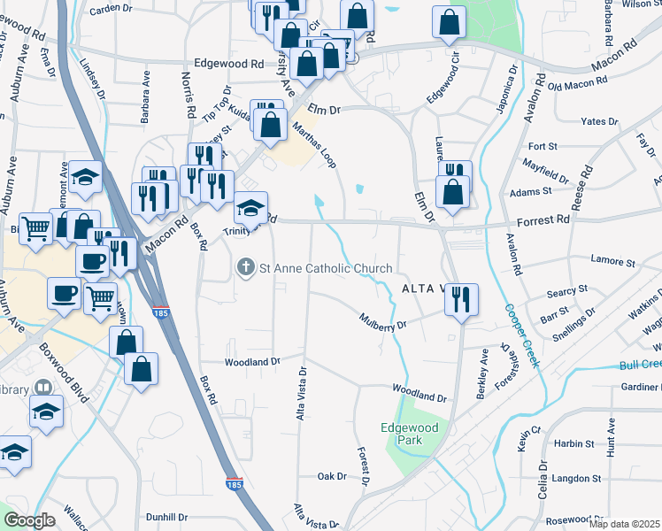 map of restaurants, bars, coffee shops, grocery stores, and more near 13 Kingswood Court in Columbus