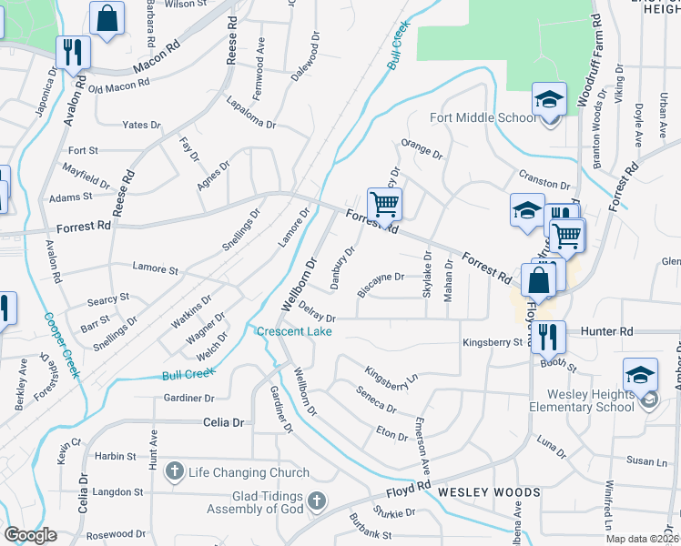 map of restaurants, bars, coffee shops, grocery stores, and more near 2260 Danbury Drive in Columbus