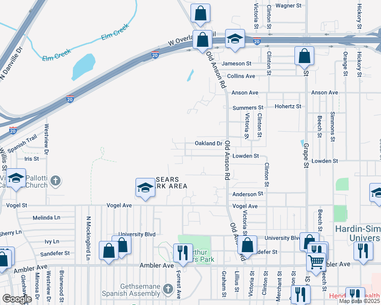map of restaurants, bars, coffee shops, grocery stores, and more near 2232 Lowden Street in Abilene