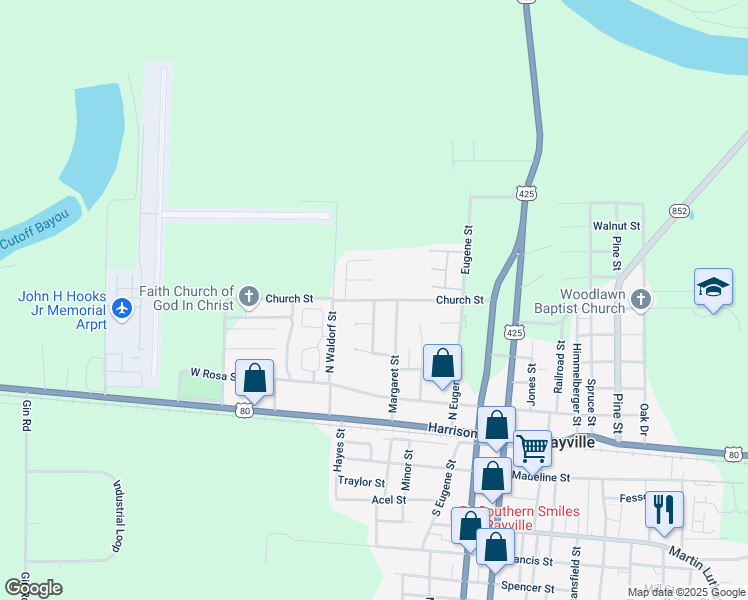 map of restaurants, bars, coffee shops, grocery stores, and more near 701 Church in Rayville