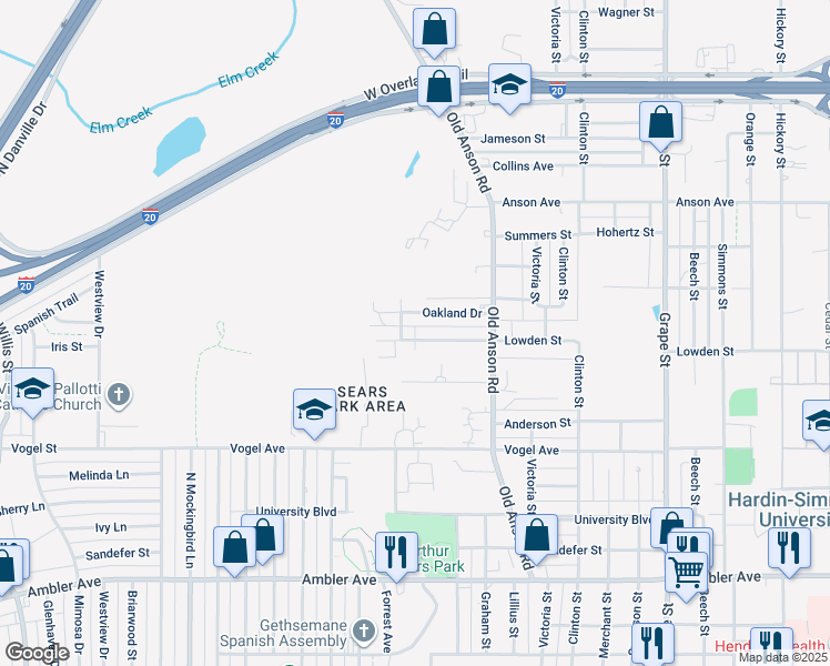 map of restaurants, bars, coffee shops, grocery stores, and more near 2210 Lowden Street in Abilene