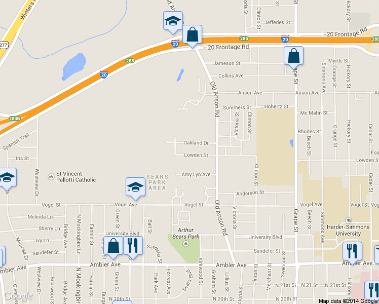 map of restaurants, bars, coffee shops, grocery stores, and more near 2210 Lowden St in Abilene
