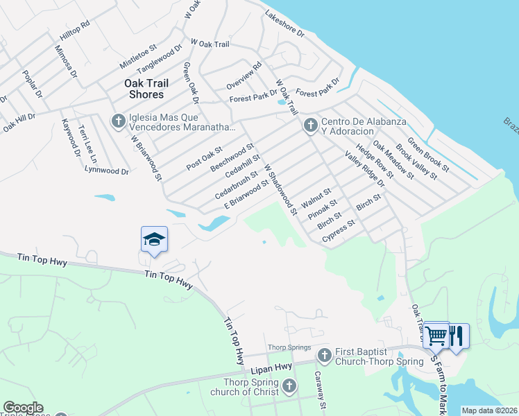 map of restaurants, bars, coffee shops, grocery stores, and more near 2907 Sycamore Court in Granbury