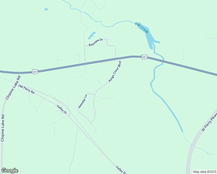 map of restaurants, bars, coffee shops, grocery stores, and more near 111 Kings Crest Boulevard in Perry