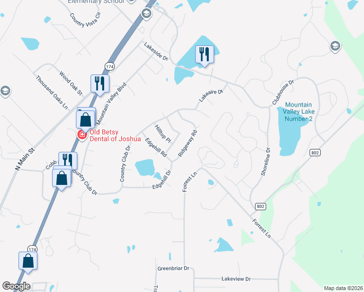 map of restaurants, bars, coffee shops, grocery stores, and more near 619 Rosewood Place in Joshua