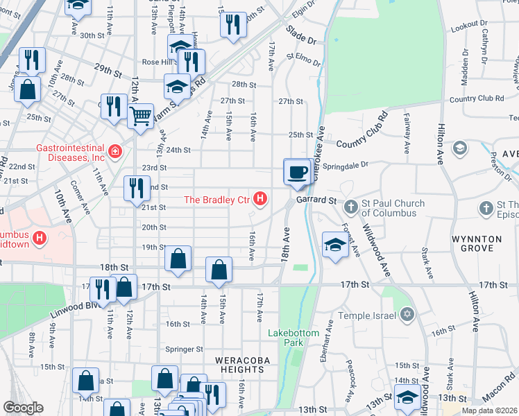 map of restaurants, bars, coffee shops, grocery stores, and more near 2000 16th Avenue in Columbus