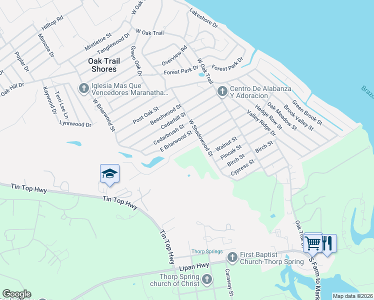 map of restaurants, bars, coffee shops, grocery stores, and more near 2907 Sycamore Court in Granbury