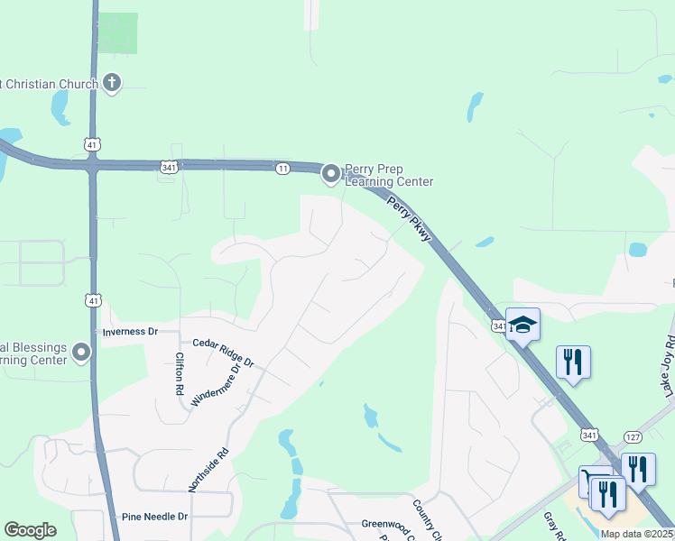map of restaurants, bars, coffee shops, grocery stores, and more near 404 Yorktown Drive in Perry