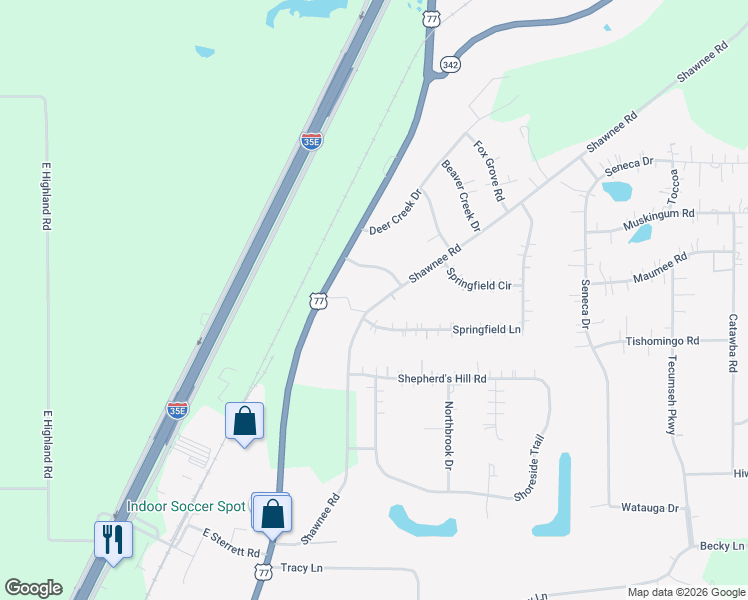 map of restaurants, bars, coffee shops, grocery stores, and more near 1413 Shawnee Rd in Waxahachie
