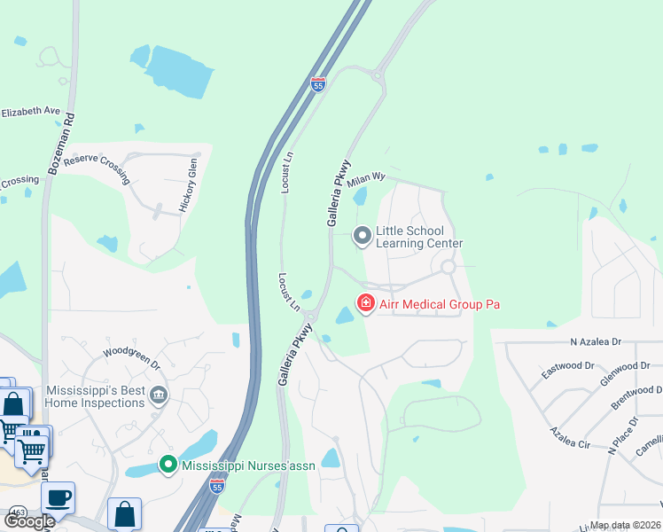 map of restaurants, bars, coffee shops, grocery stores, and more near Galleria Parkway & Fontanelle Boulevard in Madison