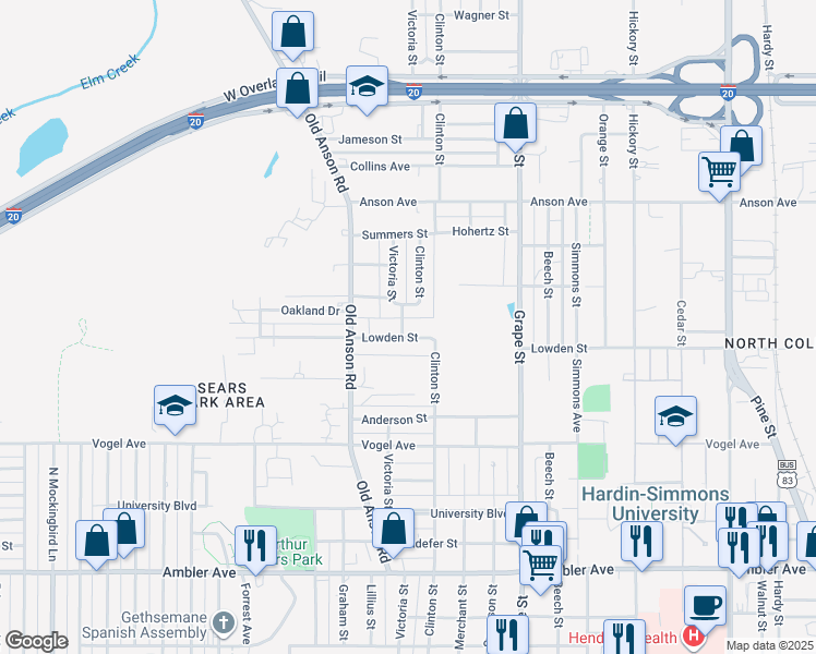 map of restaurants, bars, coffee shops, grocery stores, and more near 1934 Lowden Street in Abilene