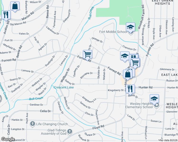 map of restaurants, bars, coffee shops, grocery stores, and more near 5059 Biscayne Drive in Columbus
