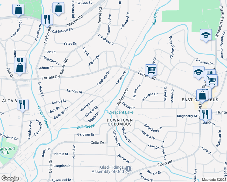 map of restaurants, bars, coffee shops, grocery stores, and more near 2140 Lamore Drive in Columbus