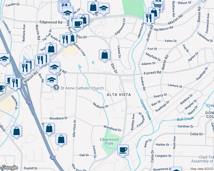 map of restaurants, bars, coffee shops, grocery stores, and more near 2001 Forestwood Lane in Columbus