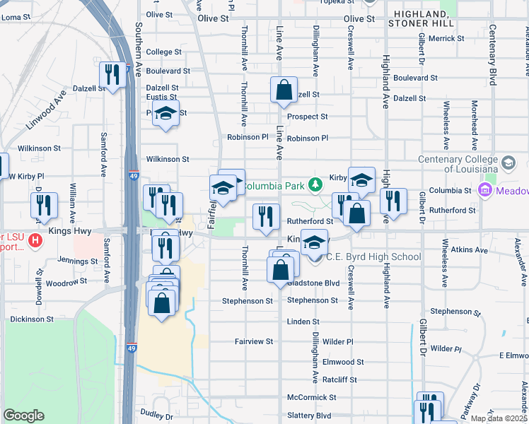 map of restaurants, bars, coffee shops, grocery stores, and more near 826 Rutherford Street in Shreveport