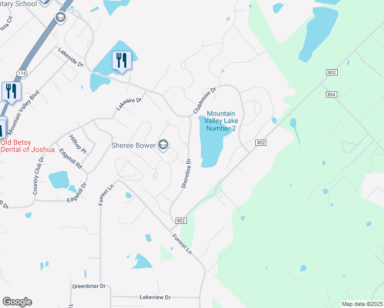 map of restaurants, bars, coffee shops, grocery stores, and more near 3029 Shoreline Drive in Burleson