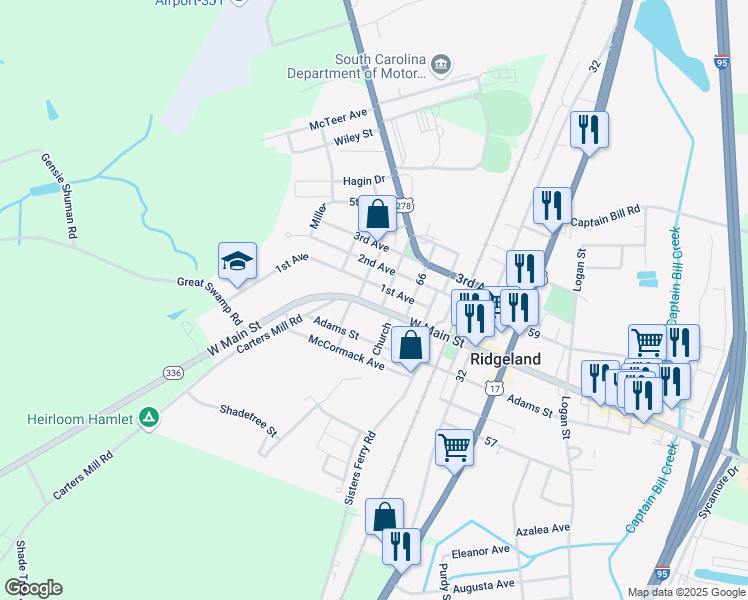 map of restaurants, bars, coffee shops, grocery stores, and more near 7440 West Main Street in Ridgeland