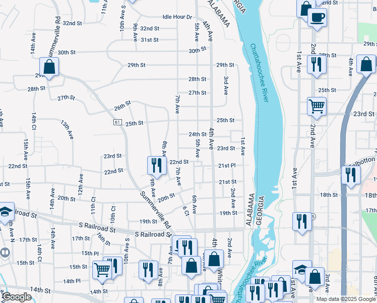 map of restaurants, bars, coffee shops, grocery stores, and more near 600 22nd Street in Phenix City