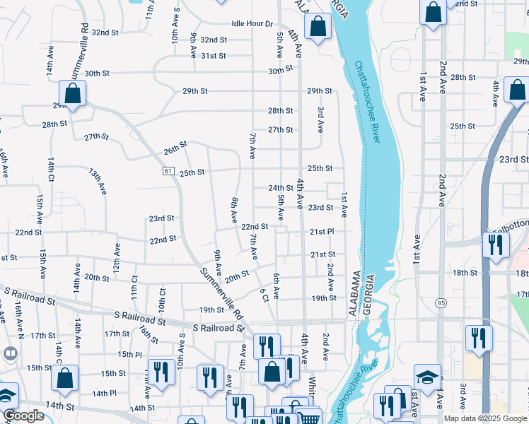 map of restaurants, bars, coffee shops, grocery stores, and more near 600 22nd Street in Phenix City