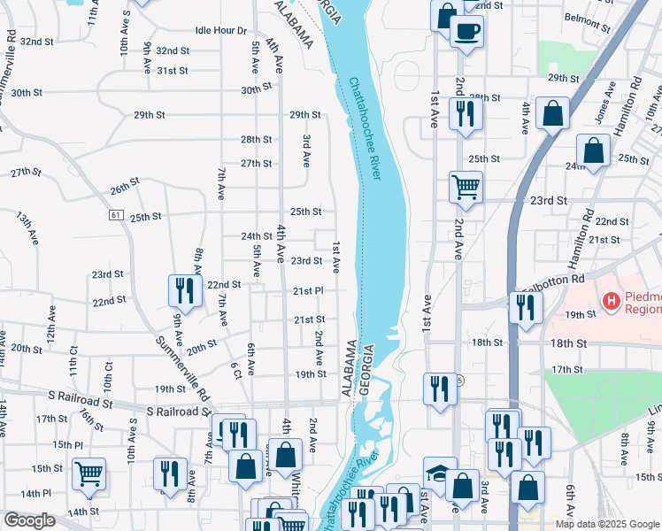 map of restaurants, bars, coffee shops, grocery stores, and more near 2211 1st Avenue in Phenix City