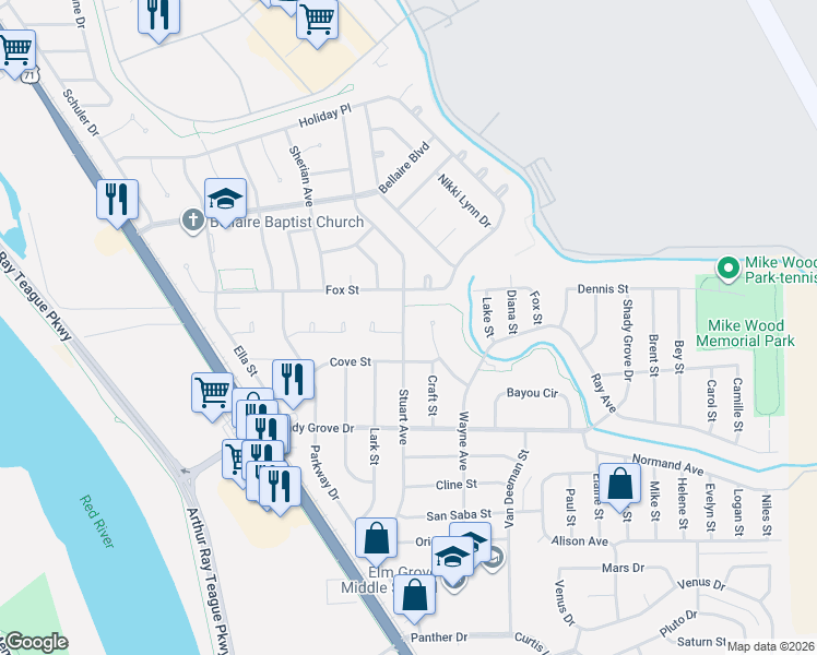 map of restaurants, bars, coffee shops, grocery stores, and more near 3987 Stuart Avenue in Bossier City