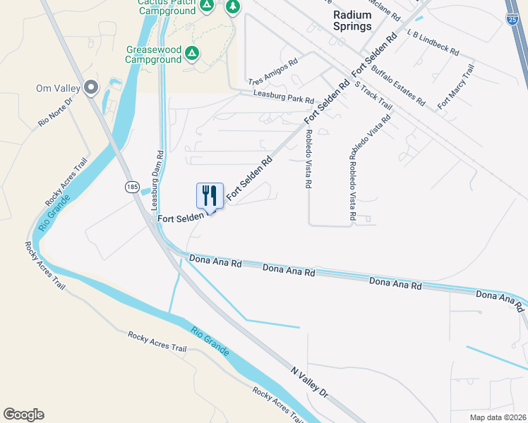 map of restaurants, bars, coffee shops, grocery stores, and more near 1501 Fort Selden Road in Las Cruces
