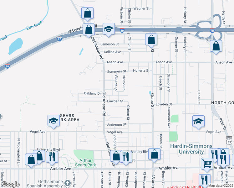 map of restaurants, bars, coffee shops, grocery stores, and more near 1934 Lowden Street in Abilene