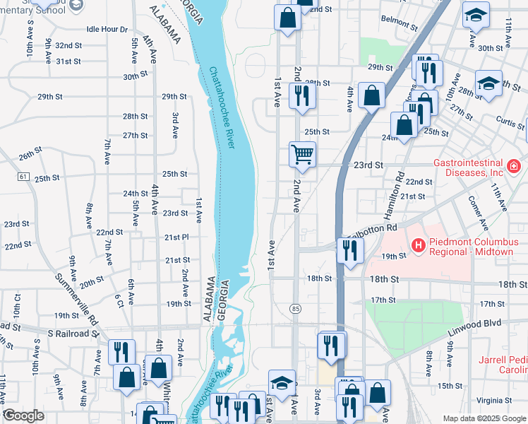 map of restaurants, bars, coffee shops, grocery stores, and more near 1918 1st Ave in Columbus