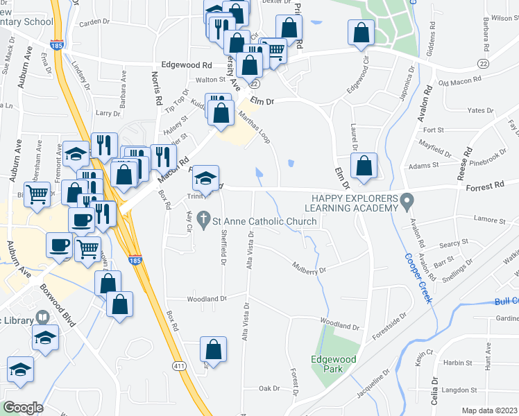 map of restaurants, bars, coffee shops, grocery stores, and more near 2022 Alta Vista Drive in Columbus