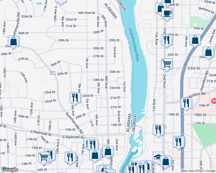 map of restaurants, bars, coffee shops, grocery stores, and more near 2309 4th Avenue in Phenix City