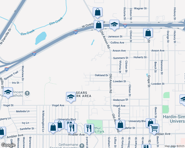 map of restaurants, bars, coffee shops, grocery stores, and more near 2274 Oakland Drive in Abilene
