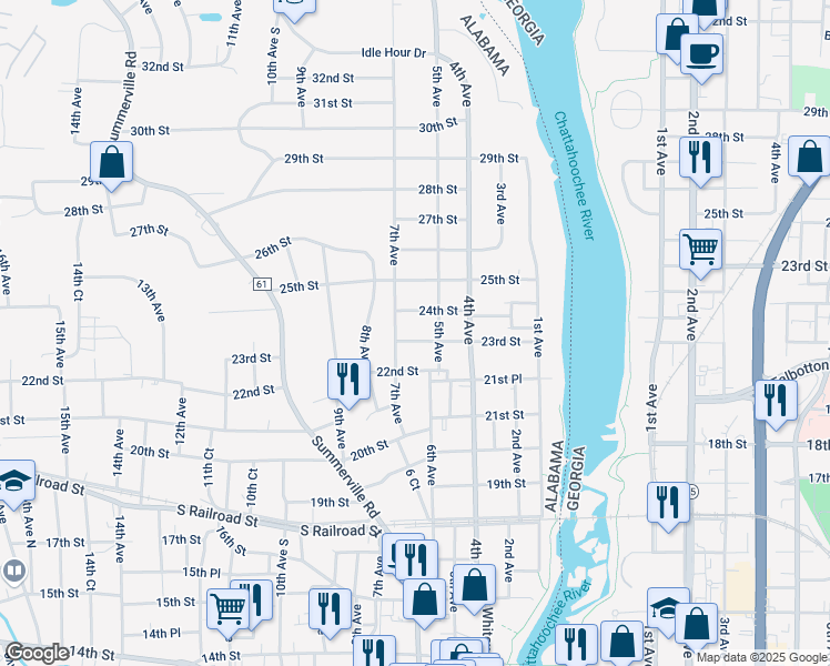 map of restaurants, bars, coffee shops, grocery stores, and more near 503 24th Street in Phenix City