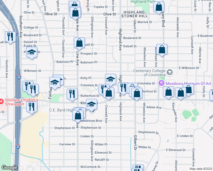 map of restaurants, bars, coffee shops, grocery stores, and more near 2901 Creswell Avenue in Shreveport
