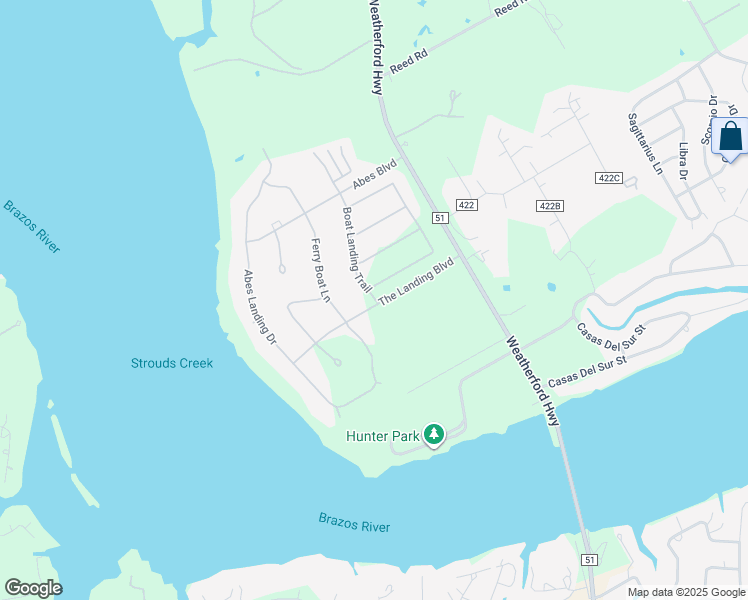 map of restaurants, bars, coffee shops, grocery stores, and more near Ferry Boat Lane in Granbury