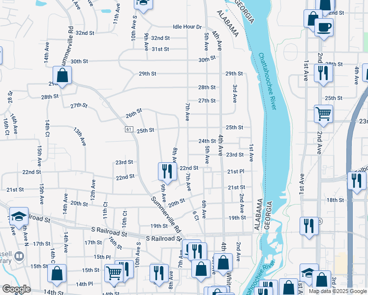 map of restaurants, bars, coffee shops, grocery stores, and more near 2309 7th Avenue in Phenix City